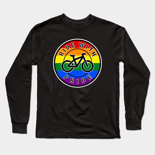 Ride With Pride Rainbow Round - Gay Cyclist - Bike Bicycle - Pride Long Sleeve T-Shirt by Bleeding Red Pride